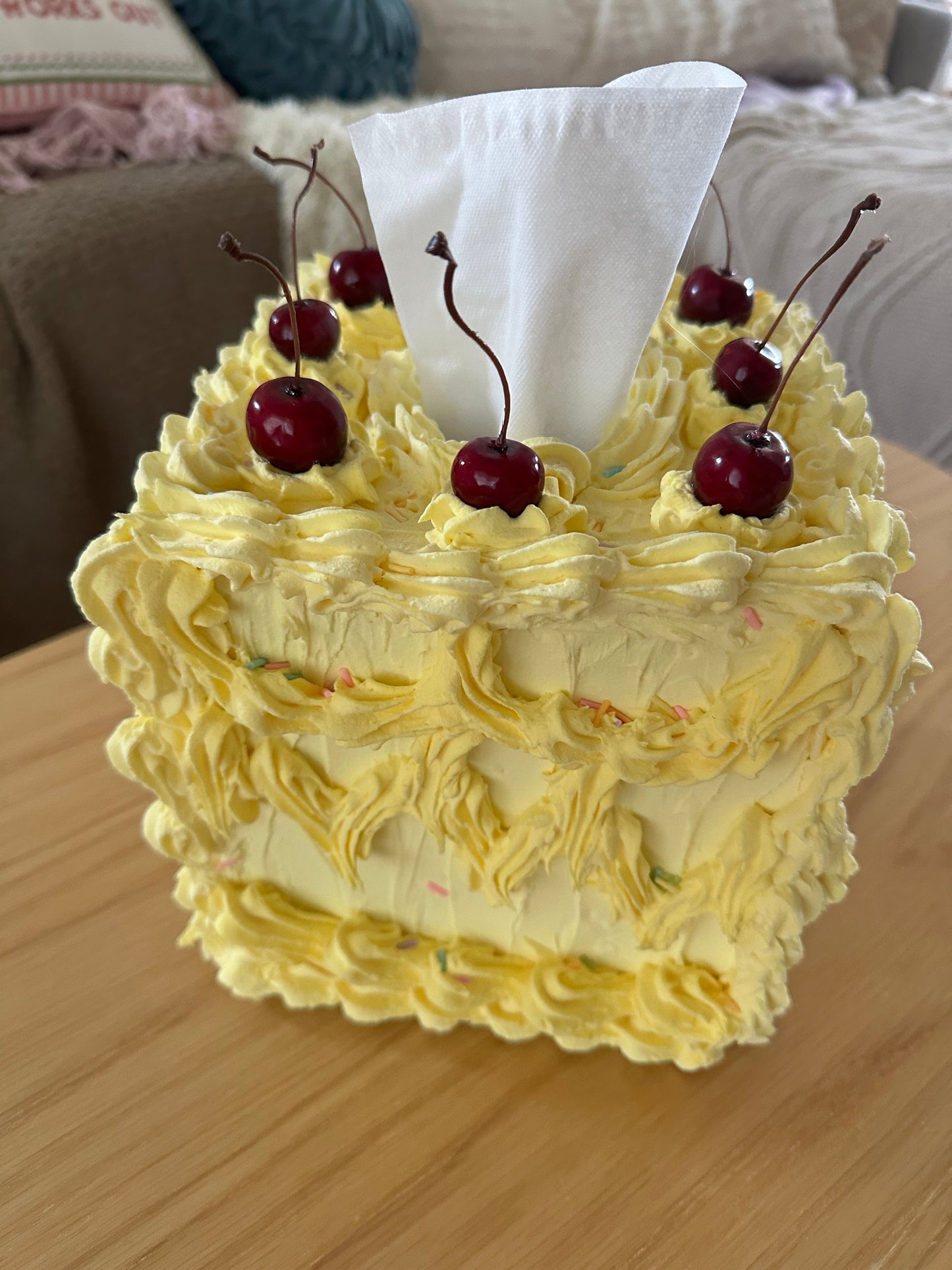 Yellow Faux Tissue Box Cake Cover